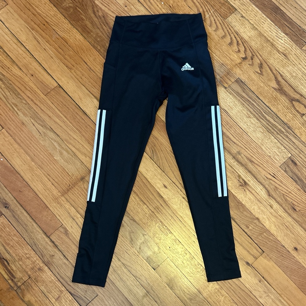 adidas Black Leggings with White Side Stripes - Girls